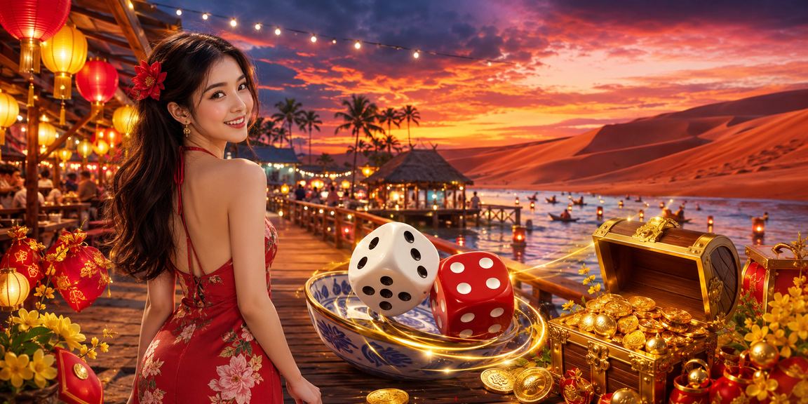 Người chơi thử vận may với Tài Xỉu tại chợ đêm Mũi Né rực rỡ ánh đèn